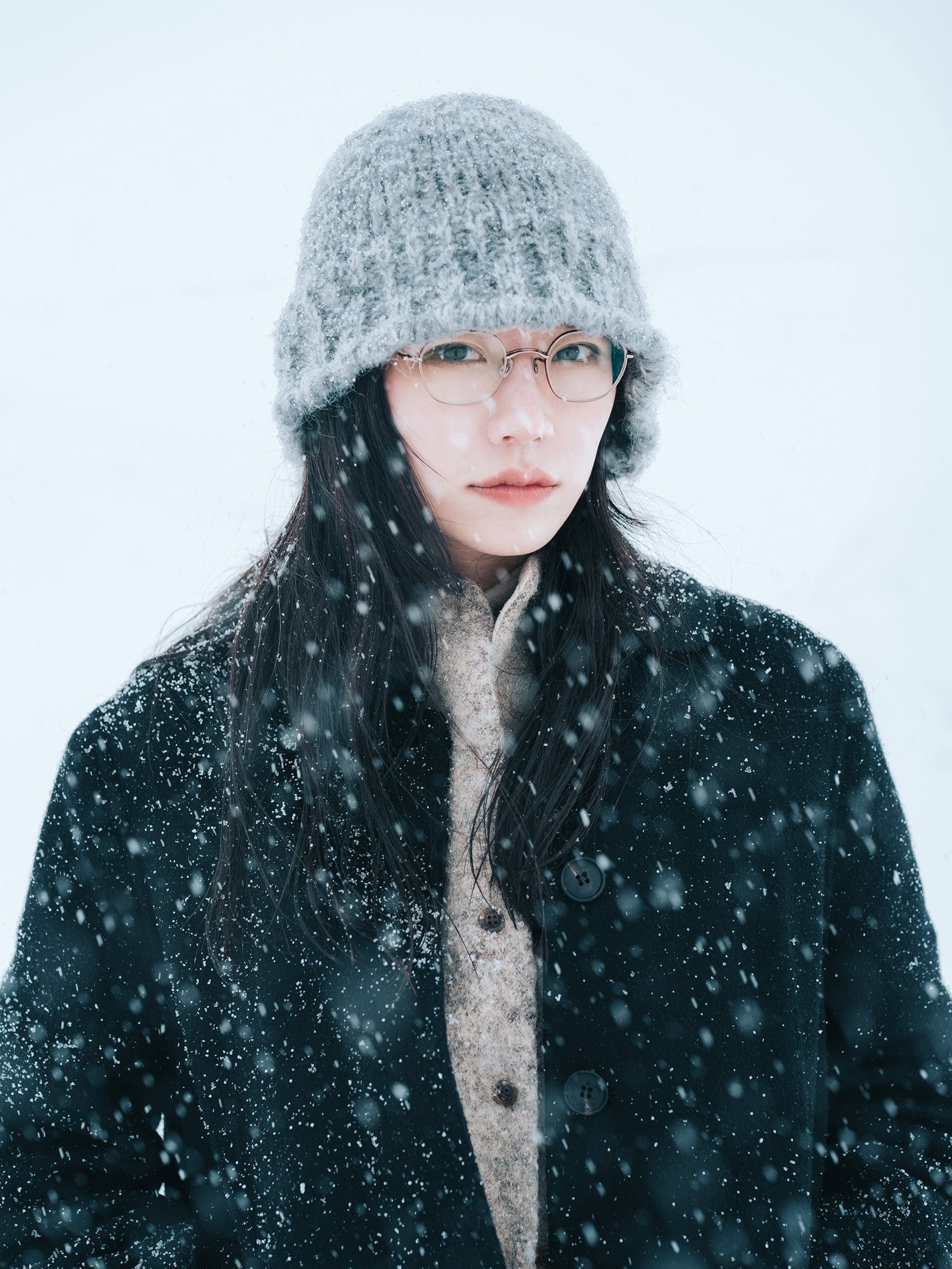Portrait in falling snow